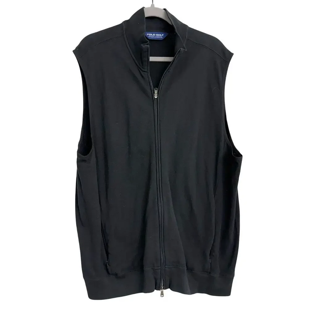 Polo Golf Ralph Lauren Pima Cotton Full Zip Vest Black Sz XL Sporty Preppy